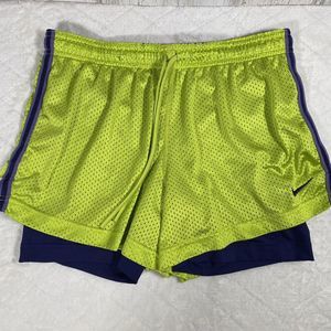 Nike Dri-FIT Women's Sz M Lime Green Purple Stripes Jogging Running Lined Shorts